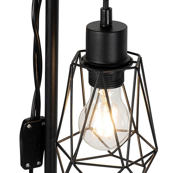 Landelijke vloerlamp zwart met hout 2-lichts met kap - Dami Frame