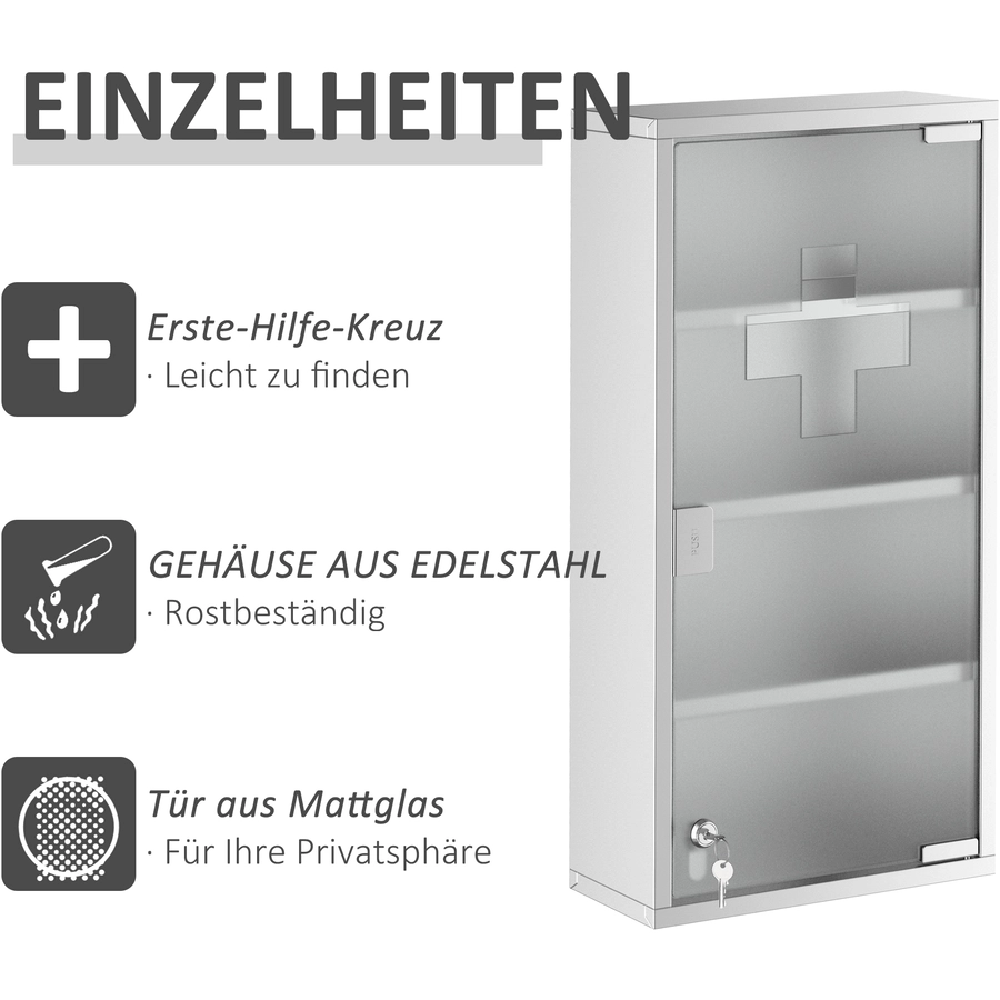 HOMCOM Medizinschrank mit 4 Fachböden silber