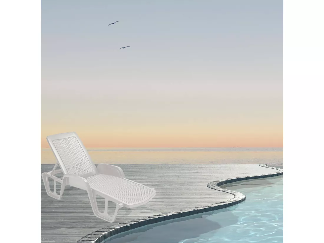 Chaise longue Dinite, Chaise longue de jardin réglable avec accoudoirs, Chaise longue d'extérieur, 100% Made in Italy, 192x71h100 cm, Blanc