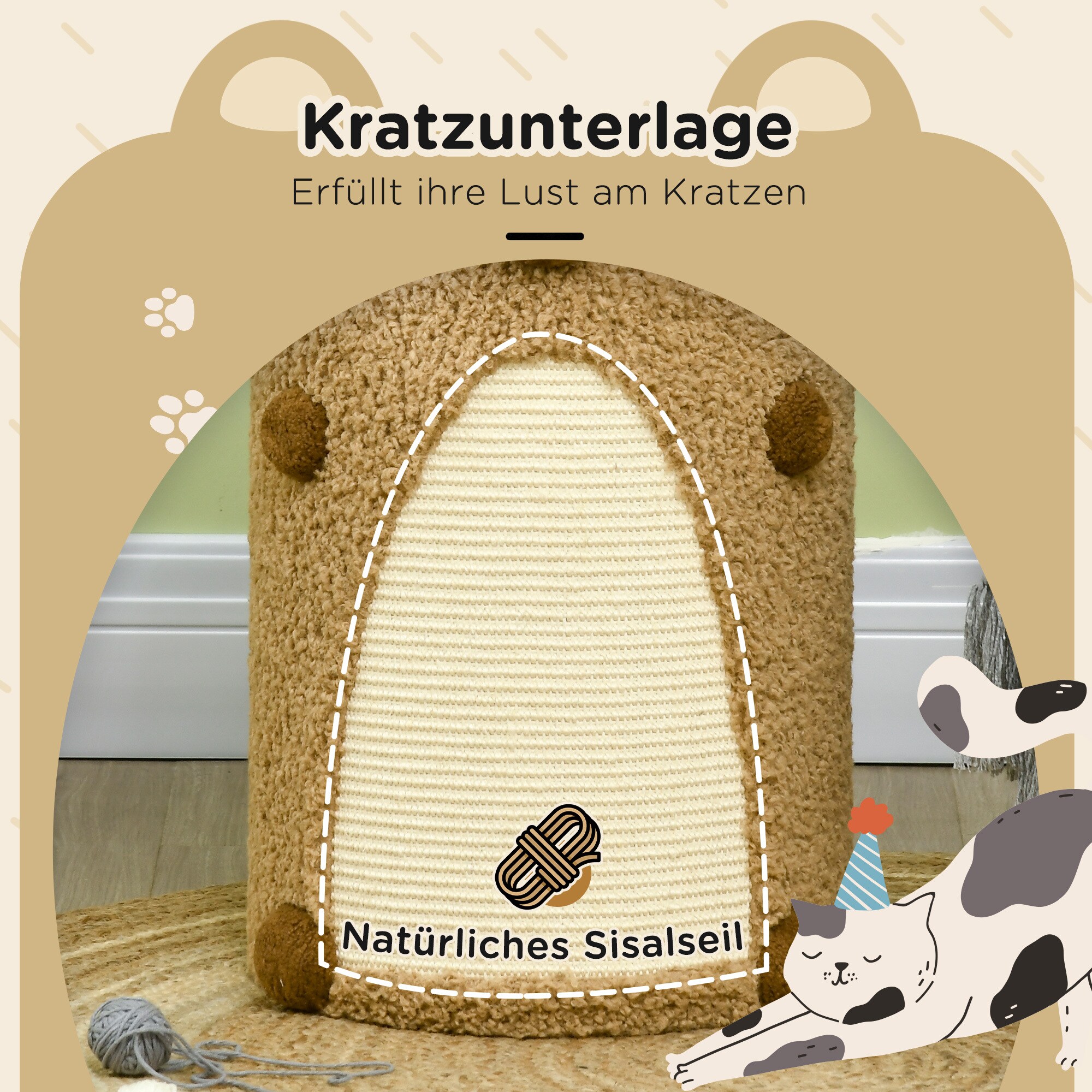 PawHut Kratztrommel mit Katzenmatte braun 35L x 35B x 66H cm