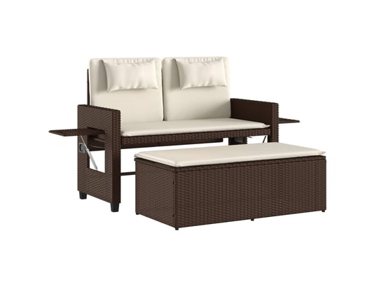 VIDAXL - Banc de jardin Banc inclinable de jardin avec coussins marron résine tress...