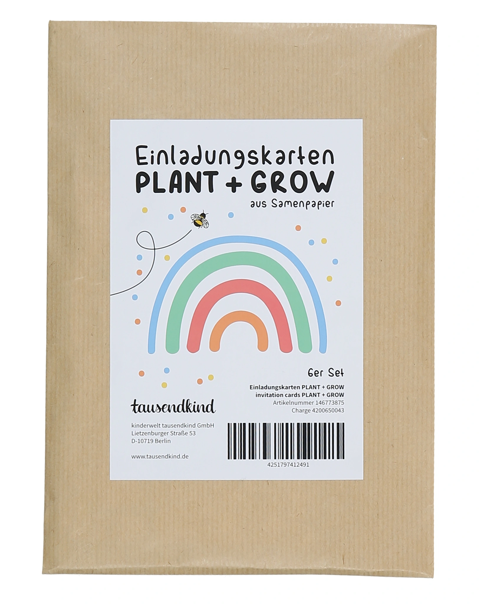 Einladungskarten PLANT & GROW aus Samenpapier 6er-Set