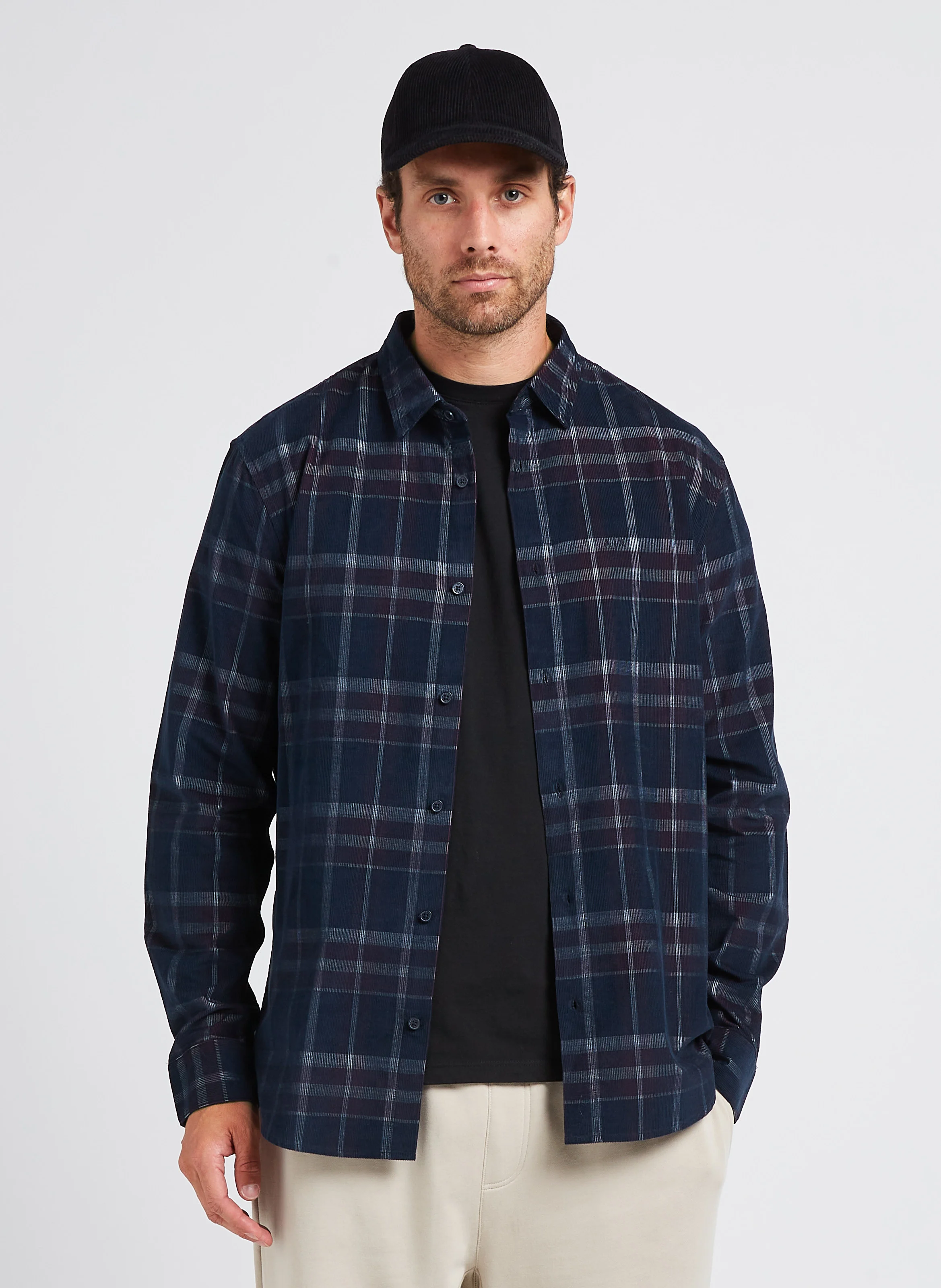 Chemise col classique à rayures en coton| Bleu