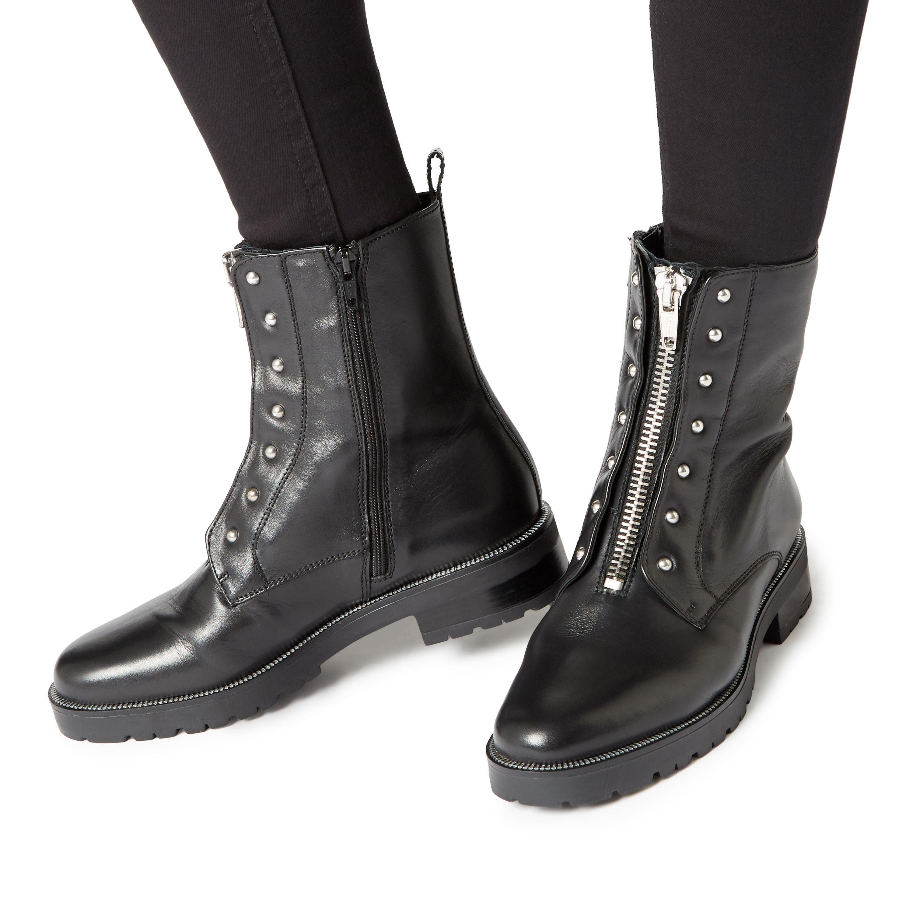 Dune London Raffi Studded Buckle Biker Boots