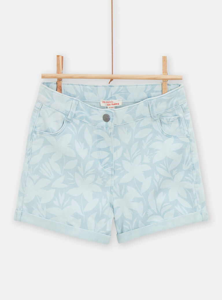 Short en jean imprimé fleuri délavé pour fille