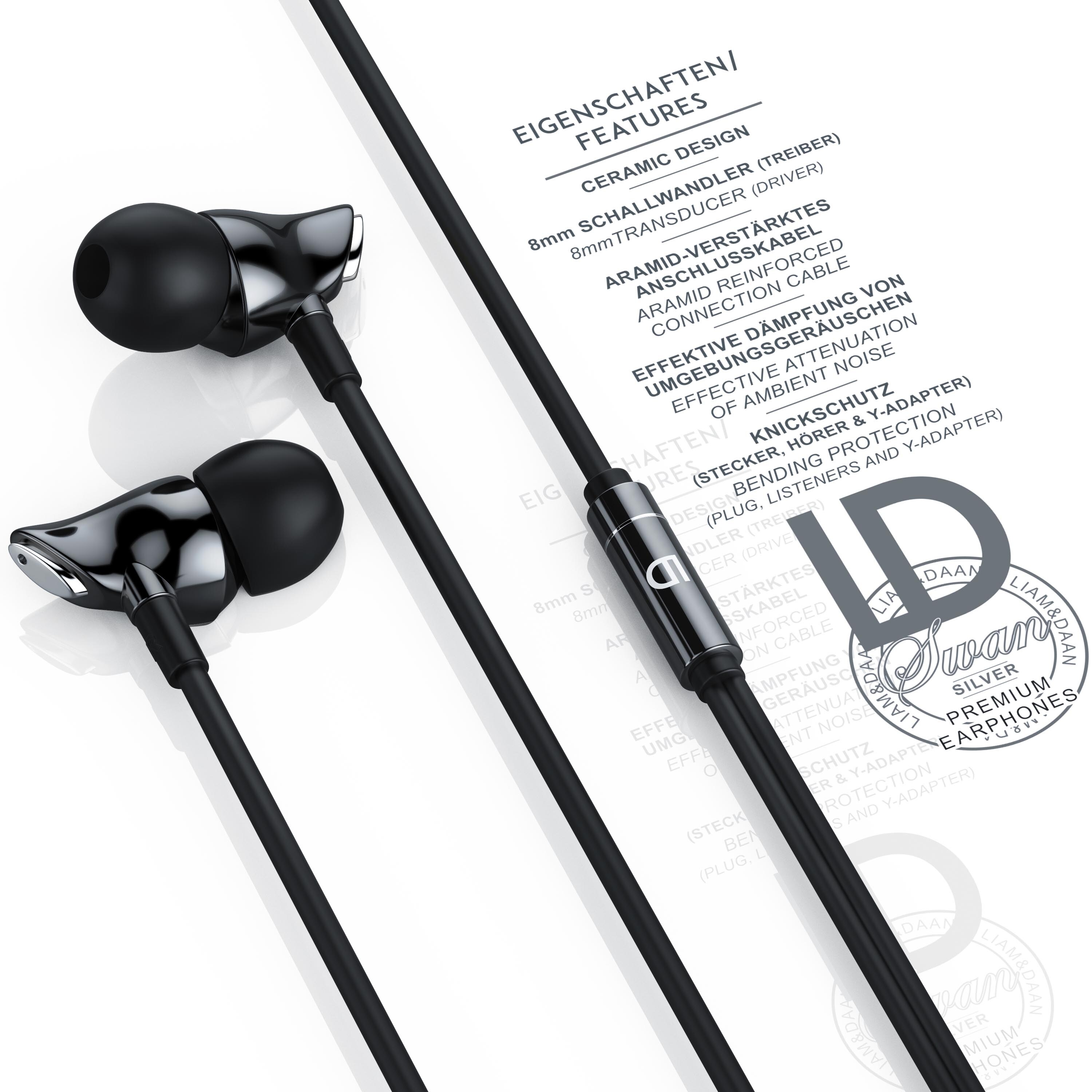 LIAM&DAAN In-Ear-Kopfhörer, High End Ceramic InEar 8mm Treiber / Aramid Kabel / Knickschutz, silber/schwarz