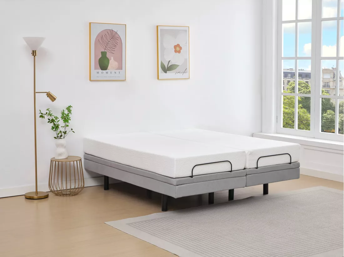 Sommier électrique de relaxation déco - 2 x 90 x 200 cm - Tissu - Gris - ALPANA de YSMÉE