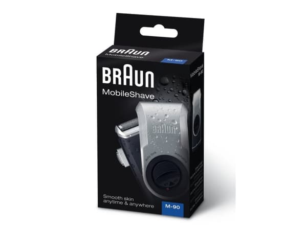 Braun Herrenrasierer MobileShave M-90, Barberingsmaskin, Blå, Sølv, Batteri, 180 g, 38 mm, 79 mm
