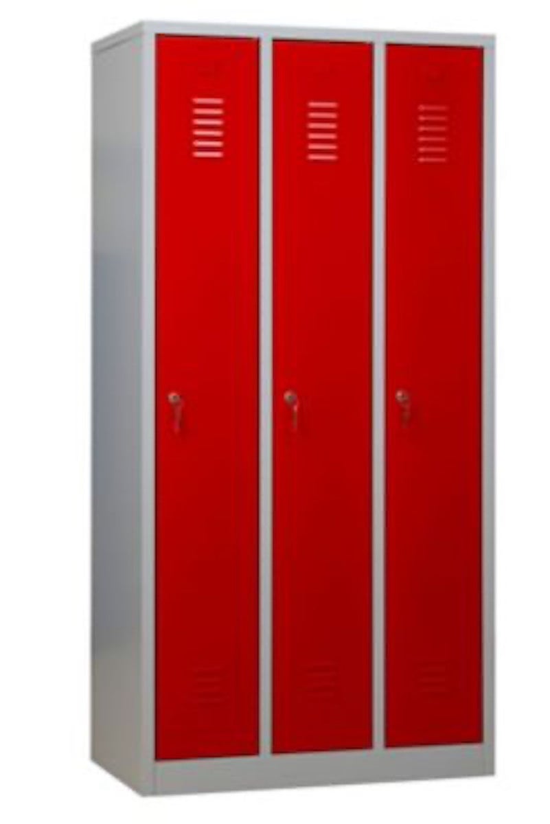 PROREGAL Garderobekast Camel 3 Compartimenten HxBxD 180 x 90 x 50 cm Cilinderslot Grijs-Rood