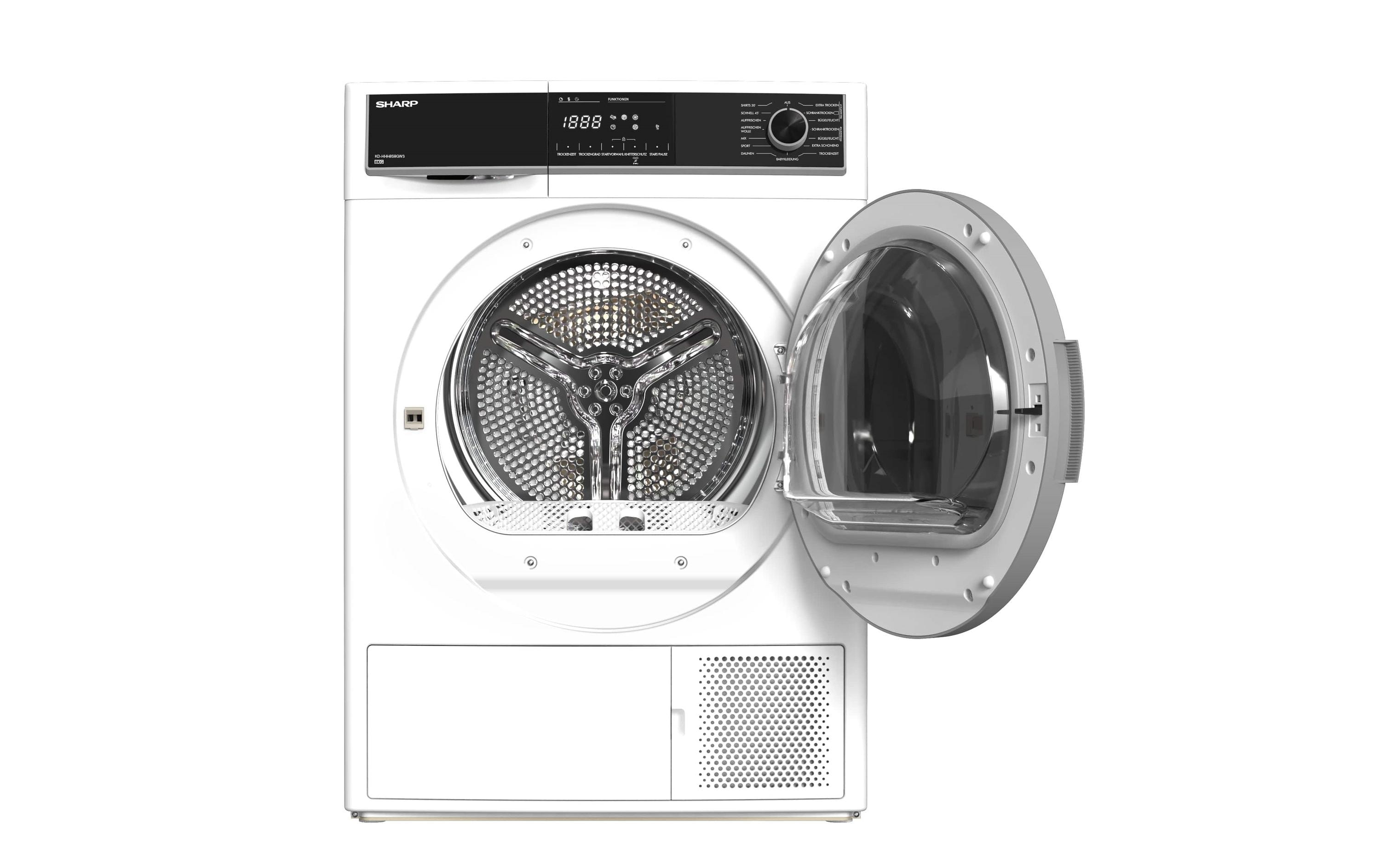 Wäschetrockner KD-HHH8S8GW3-DE Rechts<br>Trockner mit automatischer Knitterschutzfunktion und LED-Innenbeleuchtung