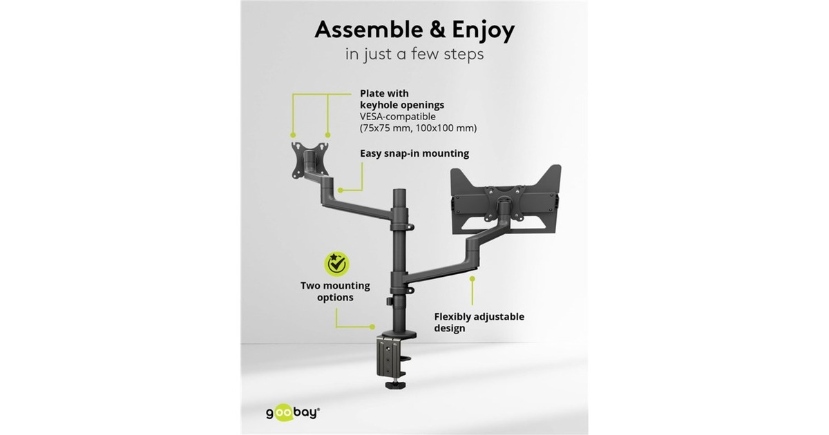 goobayDeluxe Monitor Mount met Laptop Arm, 17 tot 32 inch monitorarm  (Zwart)