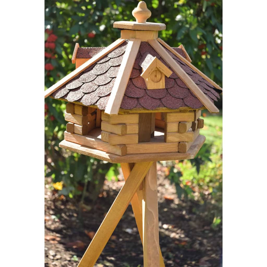 Maison à oiseaux hexagonale naturel et rouge