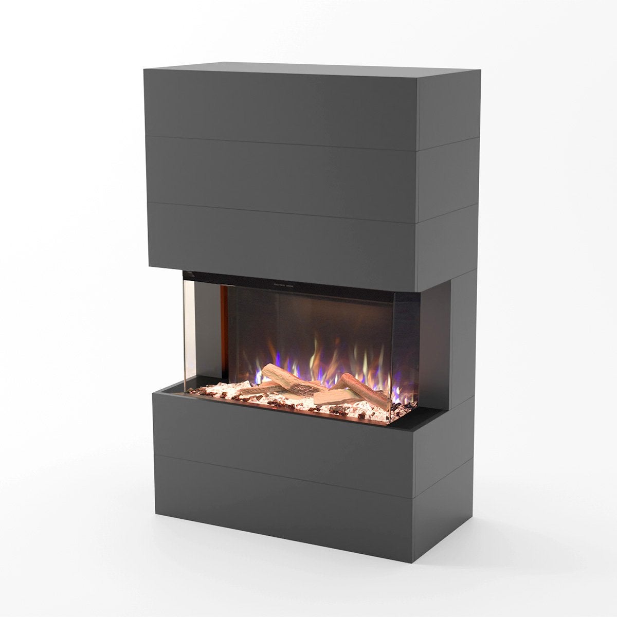 Glow Fire 'Portia 3-zijdig' elektrische haard | LED vrijstaande haard in grijs met verwarming (1500 W) | HxBxD: 140x100x45 cm