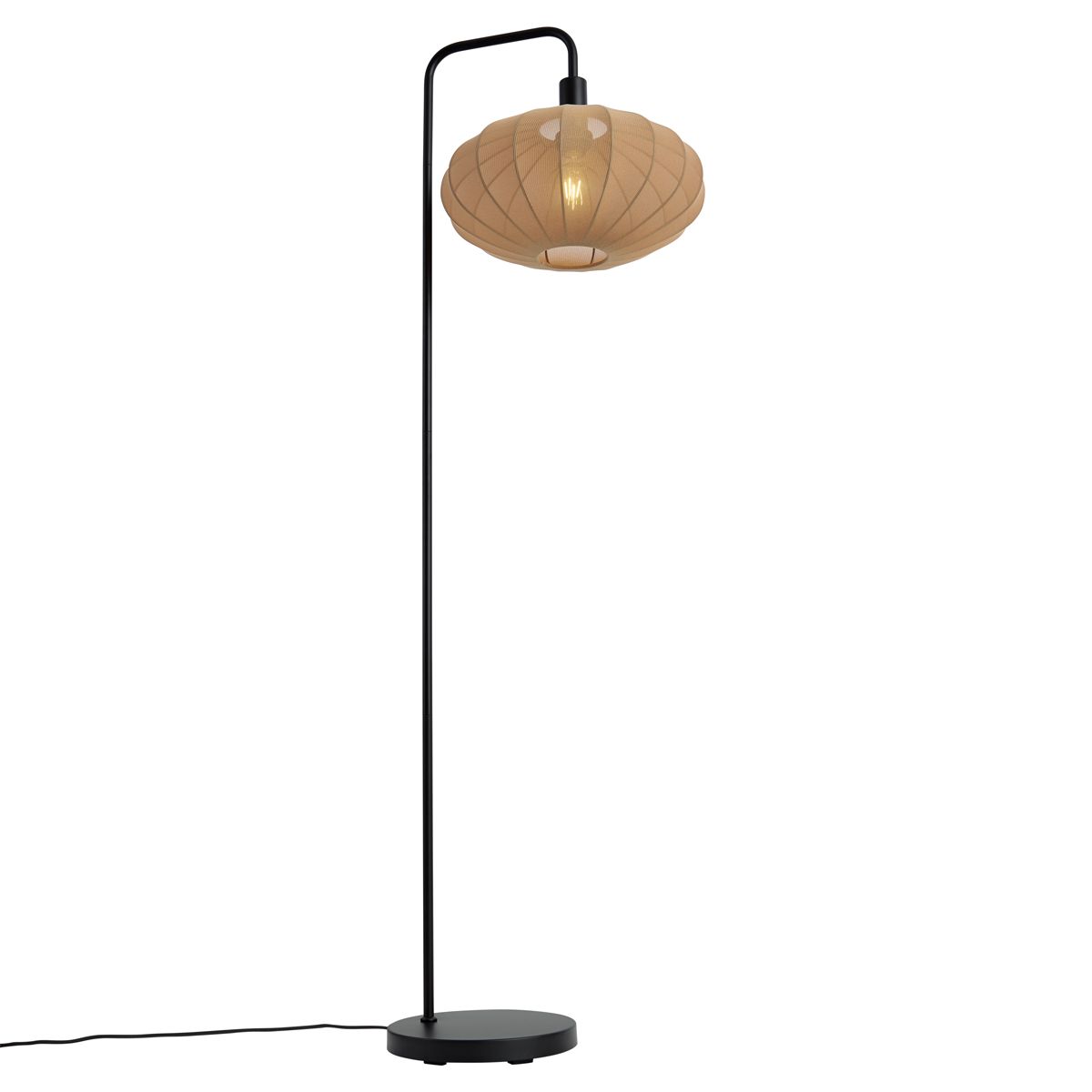 Japandi vloerlamp zwart met stoffen bruine kap - Bida