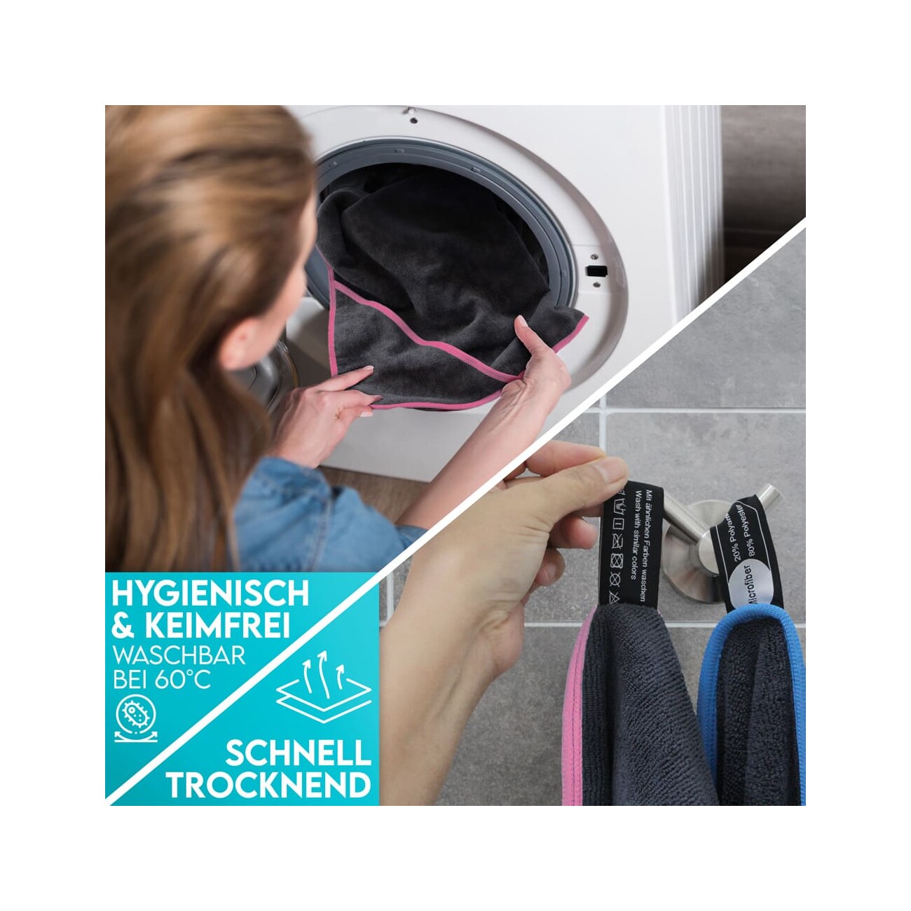 HUND IST KÖNIG ® Hundehandtuch extra saugfähig | Hunde Handtuch aus Mikrofaser mit 4 Eingriffen grau/ rosa