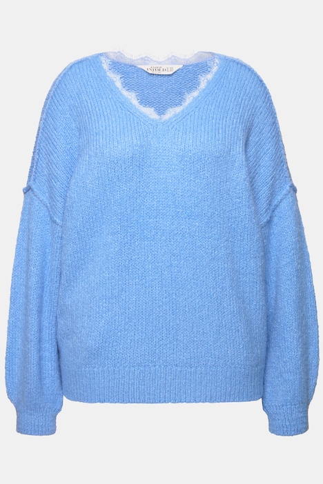 Pullover, V-Ausschnitt mit Spitze, weiter Langarm