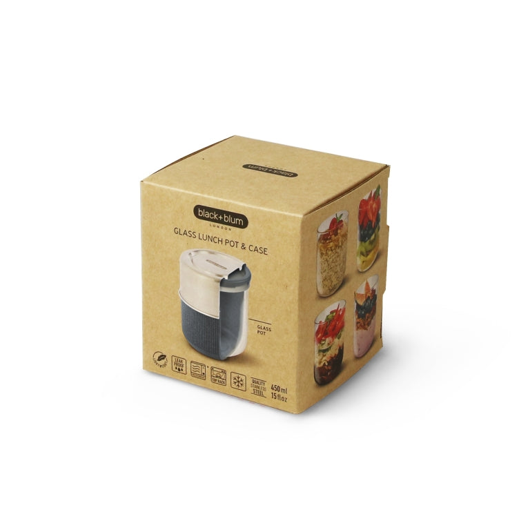 Black+Blum Glazen Lunchbox - Pot - 450ml - Grijs