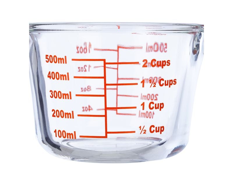 relaxdays Messbecher 500 ml, Rot/Transparent Glasmessbecher