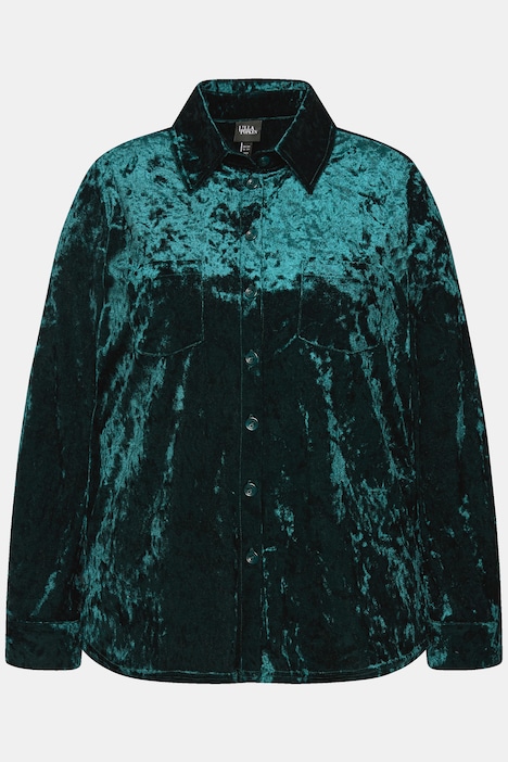 Samtbluse, A-Linie, Hemdkragen, Langarm
