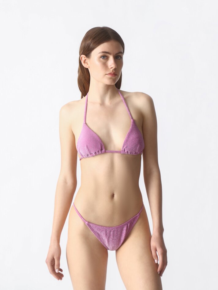 Top de biquíni triangular brilhante - Rosa