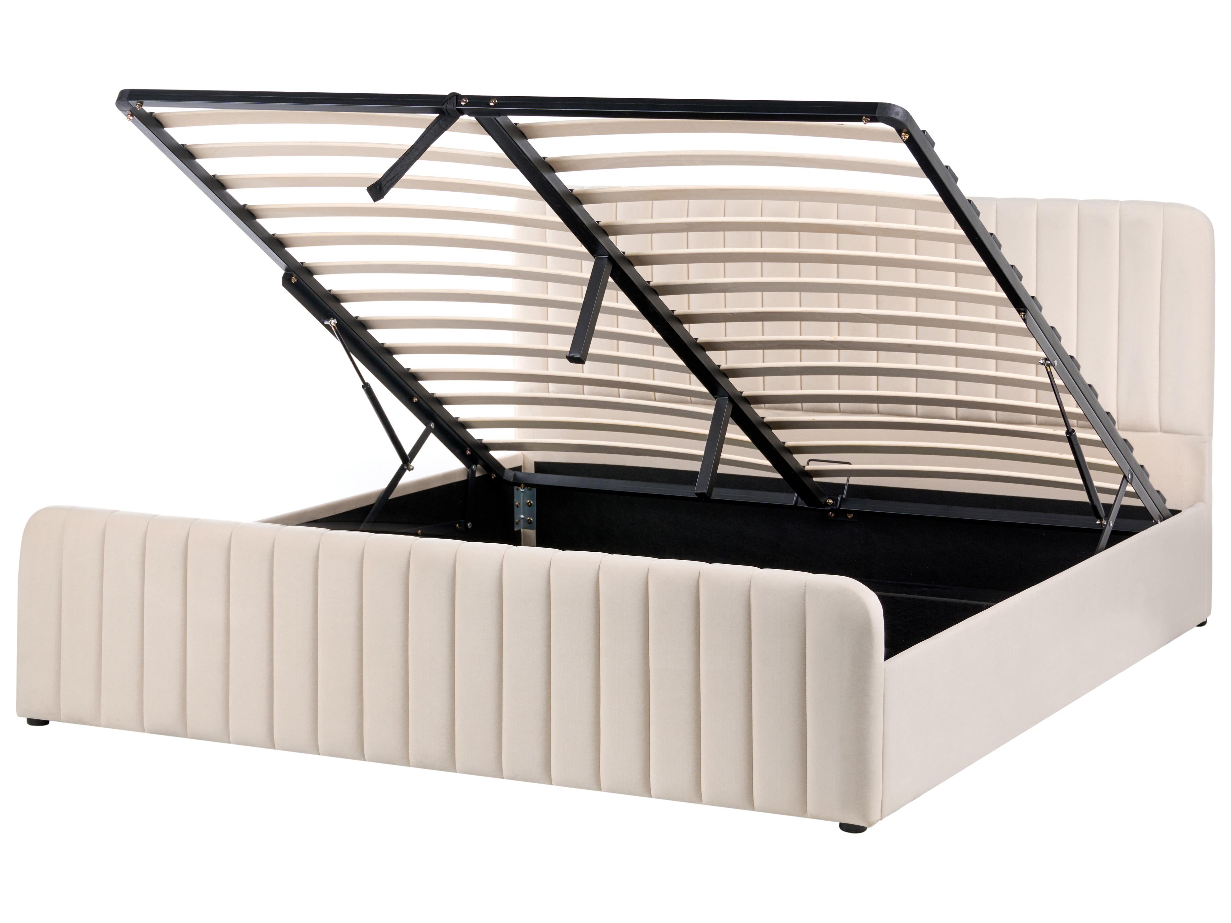 Bed met opbergruimte Fluweel LUNAN 180 x 200 cm Beige