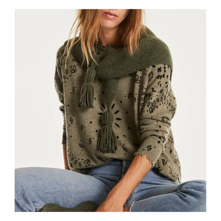 Kujten Pull Mela Bandana Cachemire | Vert kaki chiné