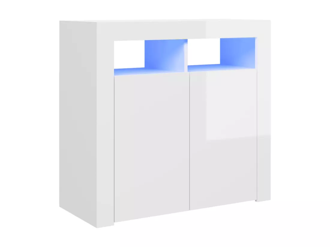 Buffet avec lumières LED blanc brillant 80x35x75 cm