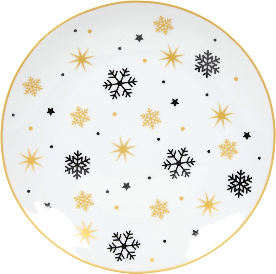 Dinerbord Sneeuwvlok zwart / goud D 26 H 2 cm