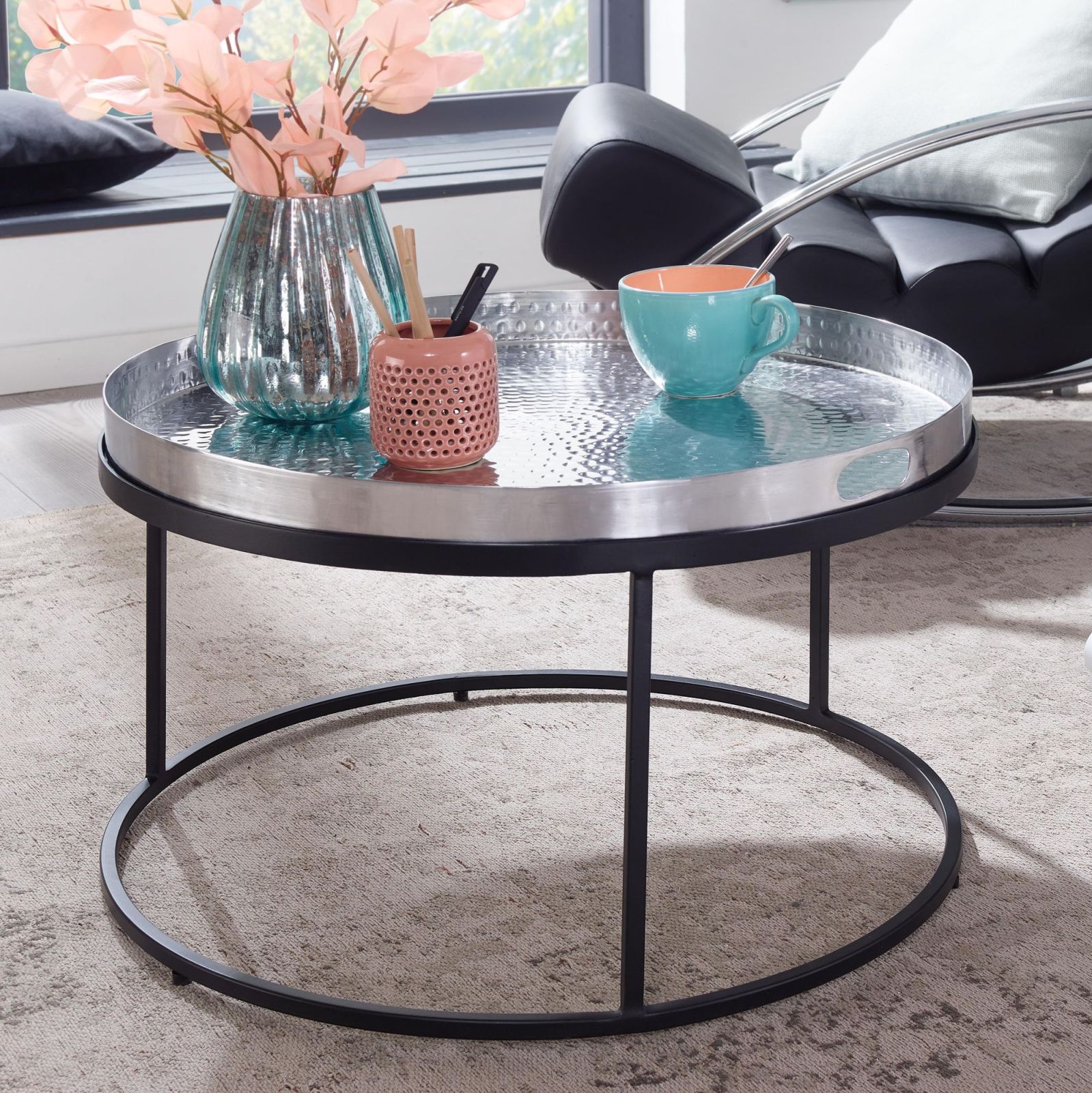 Couchtisch - silber-schwarz - Aluminium - 62 cm