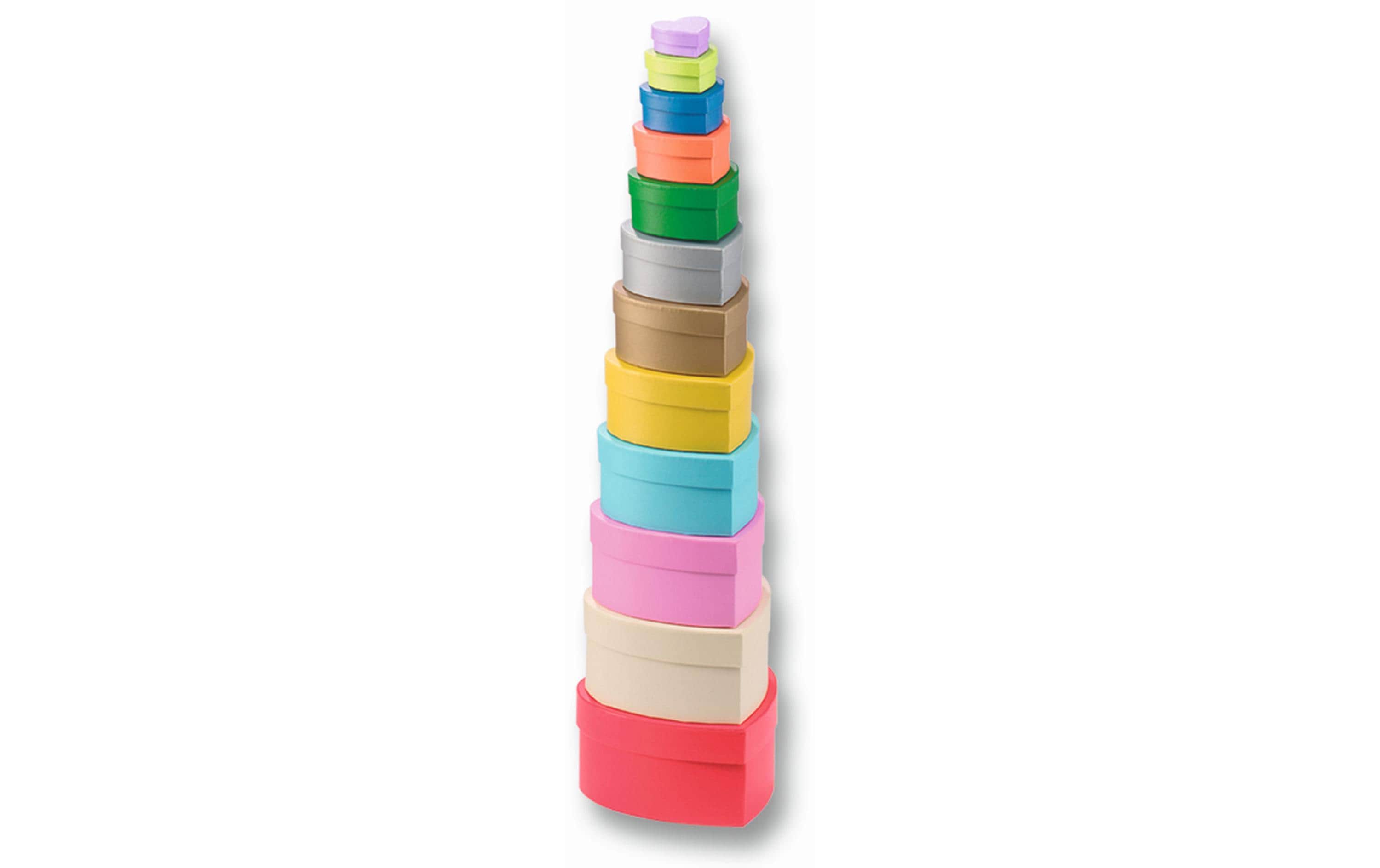 Papp-Schachtel 12-teilig Herzen, FarbigPappschachtel-Set