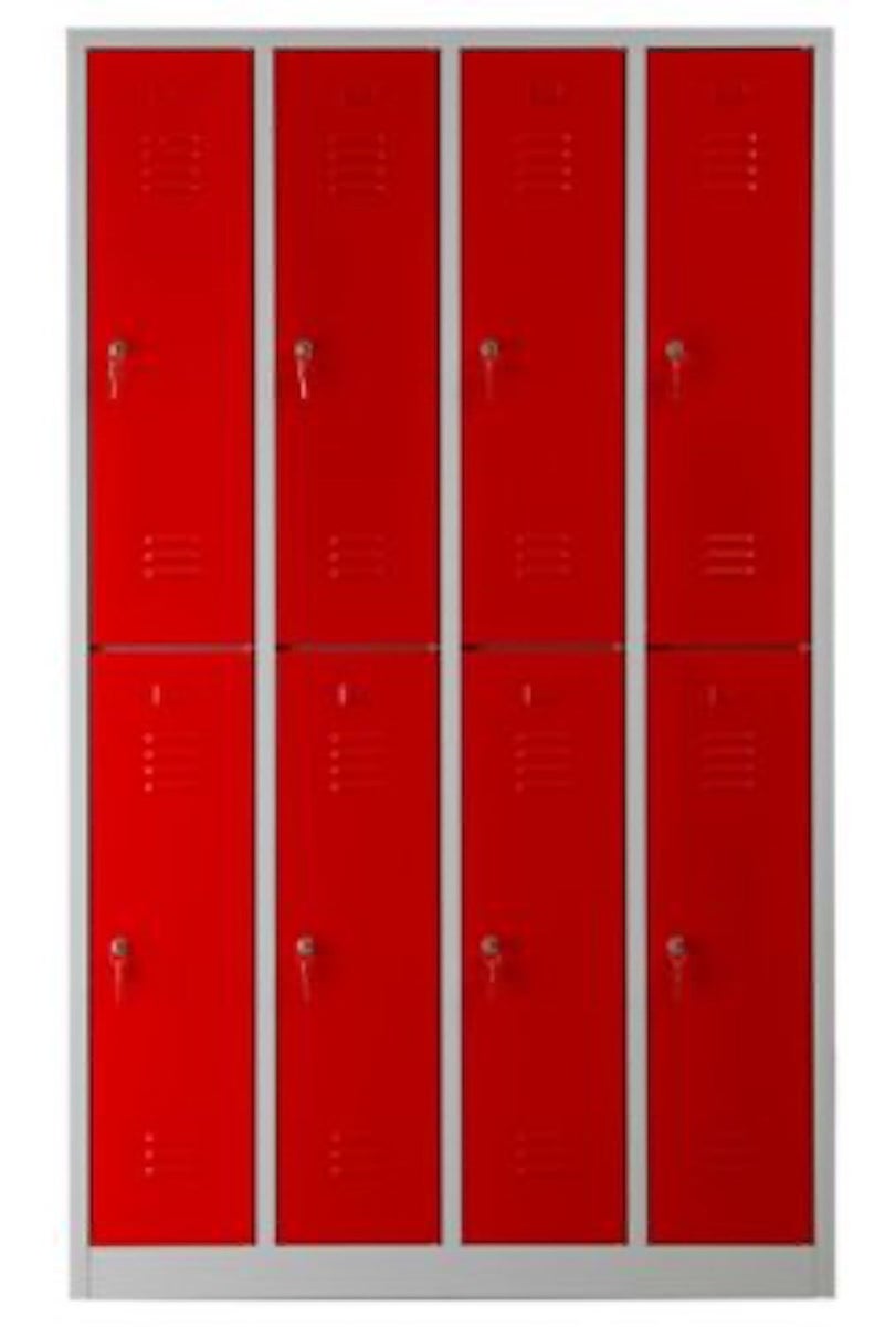 PROREGAL Garderobekast Camel 8 Compartimenten HxBxD 195 x 117 x 50 cm Cilinderslot Grijs-Rood