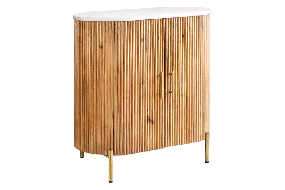 Massives Sideboard TRES CHIC 75cm natur Mangoholz weiß Marmor gold Metall