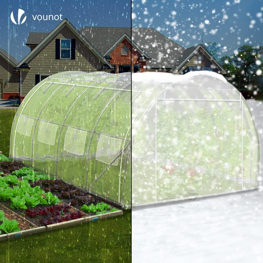 VOUNOT® Gewächshaus Foliengewächshaus, Seitenwände Aufrollbar Winterfest, Tomatenhaus Folientunnel, 4x3x2m 12m², Weiß