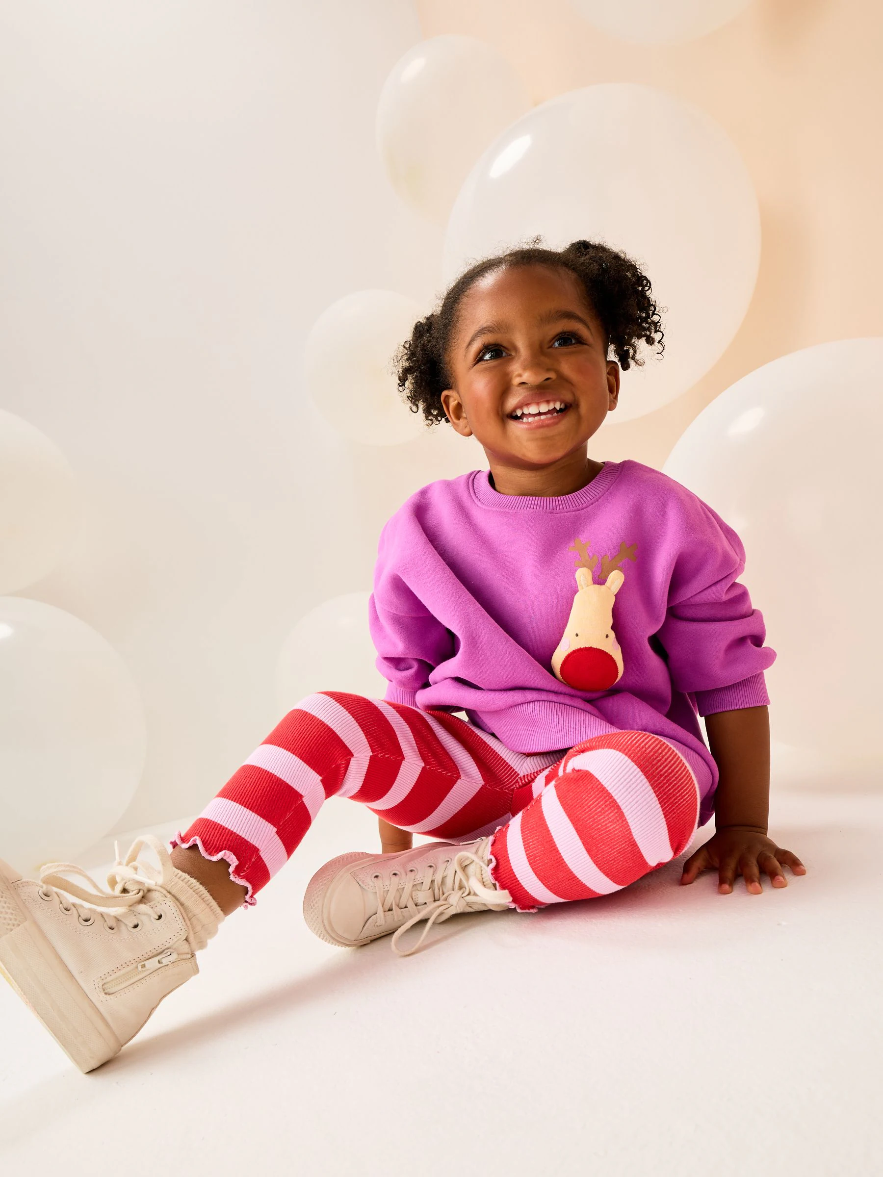 Paars piepend rendier Kerstmis - Set met sweatshirt en legging (3 mnd-7 jr)