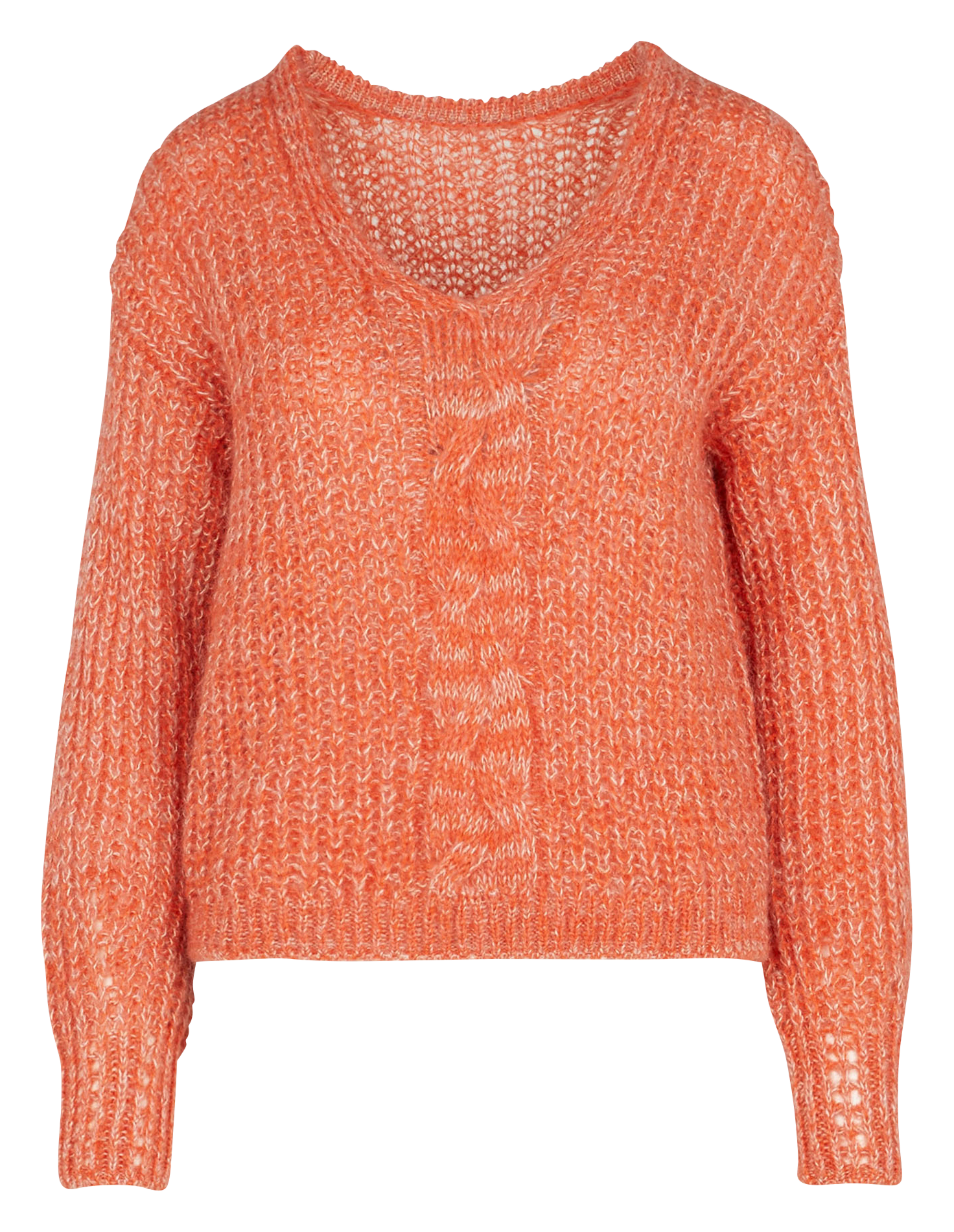 Pull col v en maille torsadée | Orange