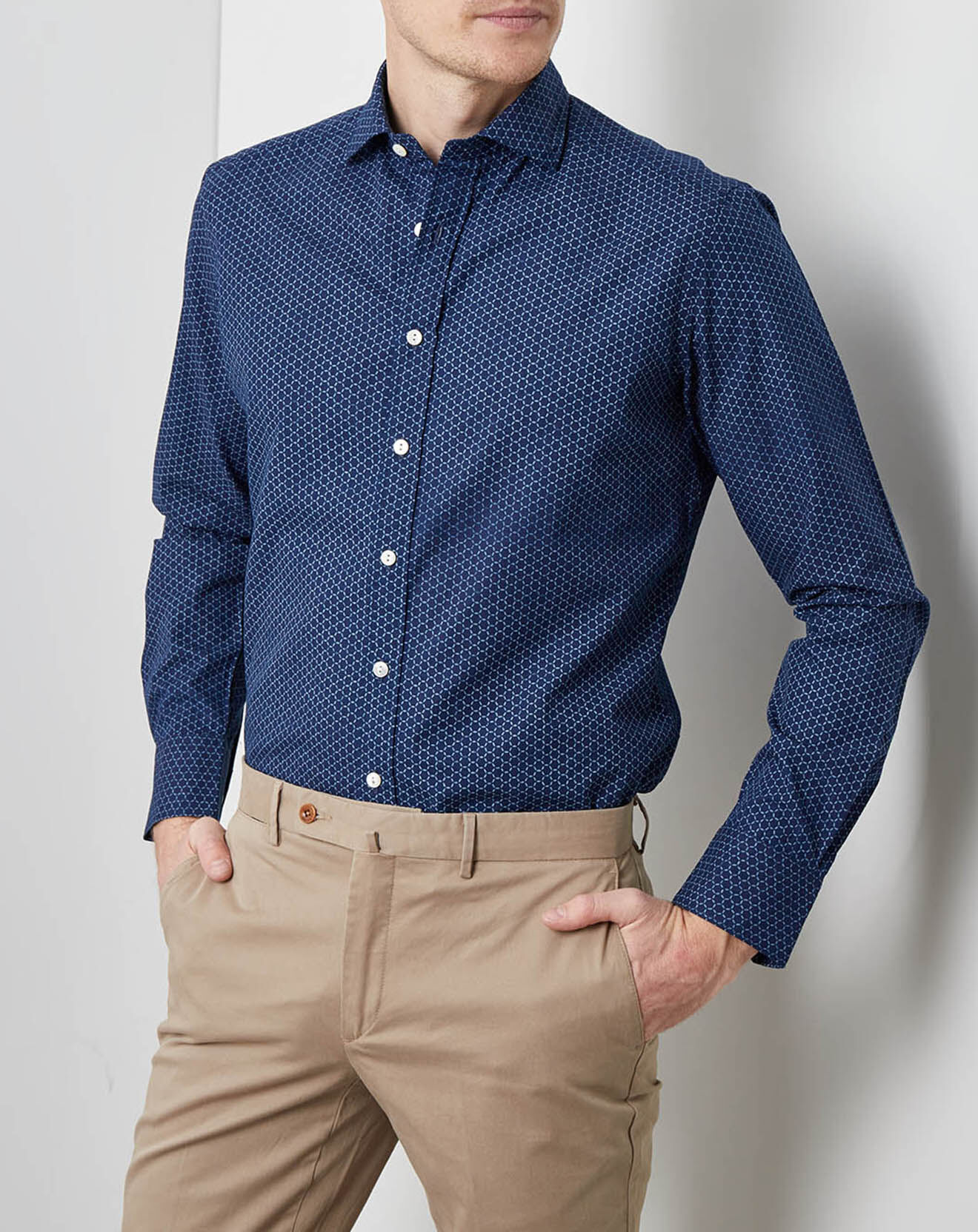 Hackett London Chemise Slim Fit Made in Japan motifs bleu marine/bleu
