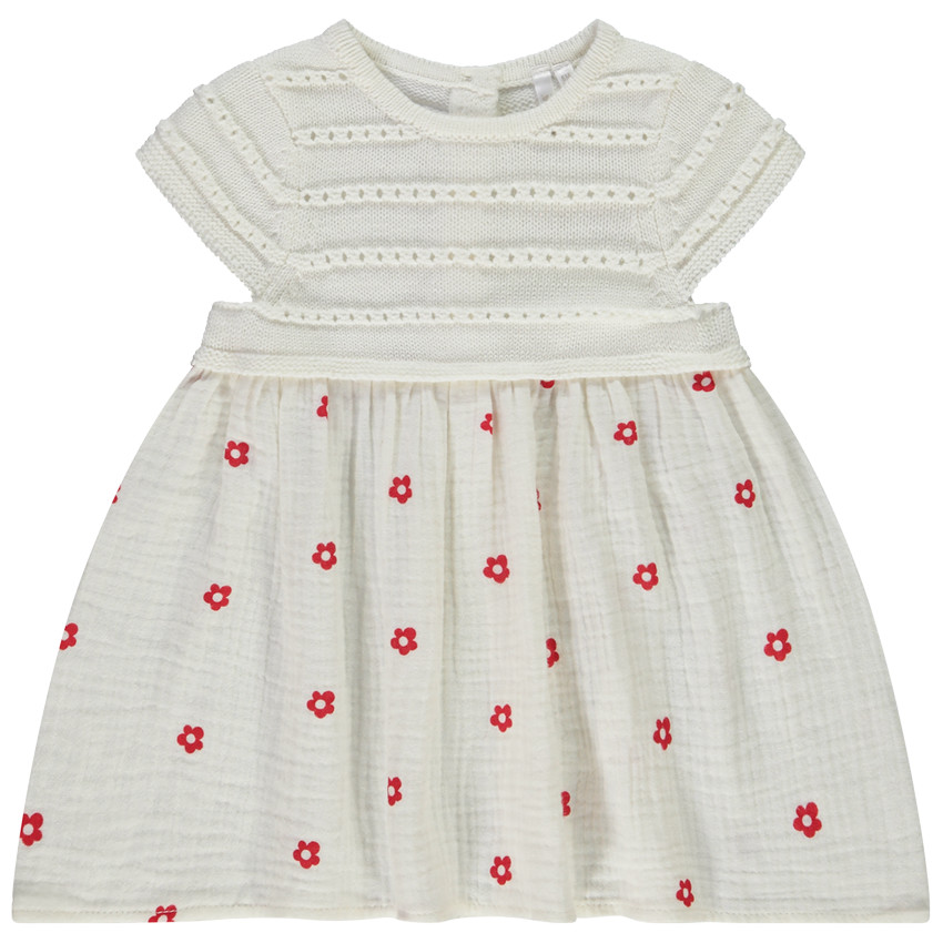 Robe bi-matière effet 2 en 1 imprimé fleurs pour bébé fille
