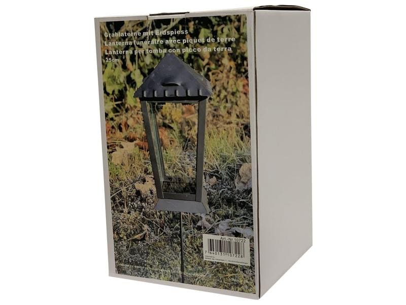 Dameco Grablaterne mit Erdspiess 14 x 25 cm, Schwarz Grablicht aus Metall