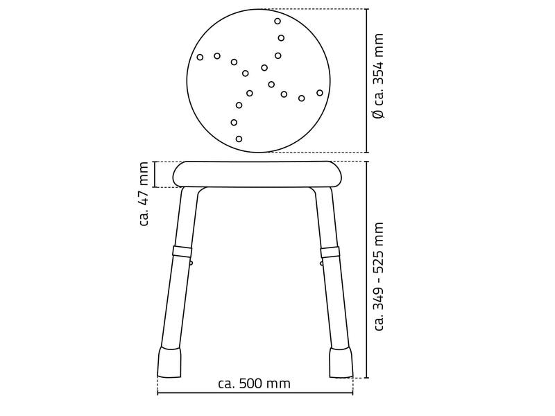 Ridder Badezimmerstuhl Go höhenverstellbar, Grau Höhenverstellbarer Aluminium Bad-Hocker Go, Zementgrau