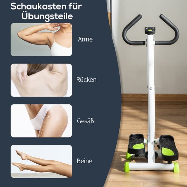 Stepper Fitness Swing Stepper med LCD-skjerm og håndtak Hjemmetrener for hjemmet opptil 100 kg Stål ABS Grønn 55 x 44 x 108 cm
