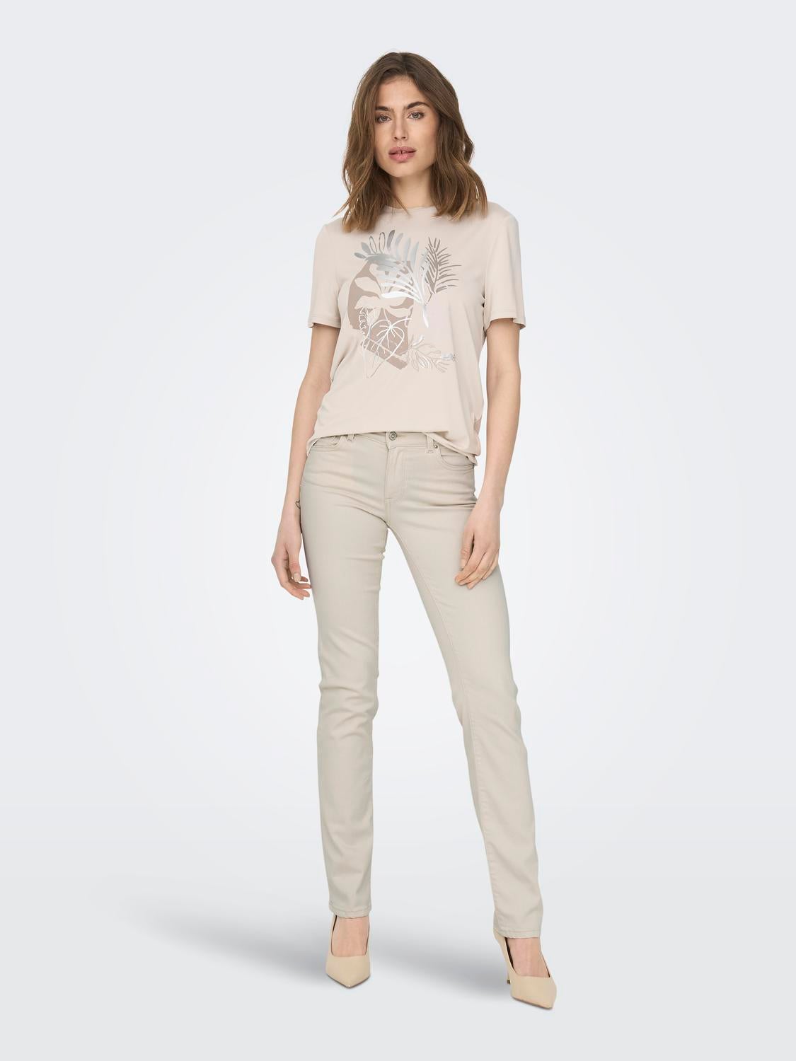 ONLALICIA Mittlere Taille Gerade geschnitten Jeans Ecru