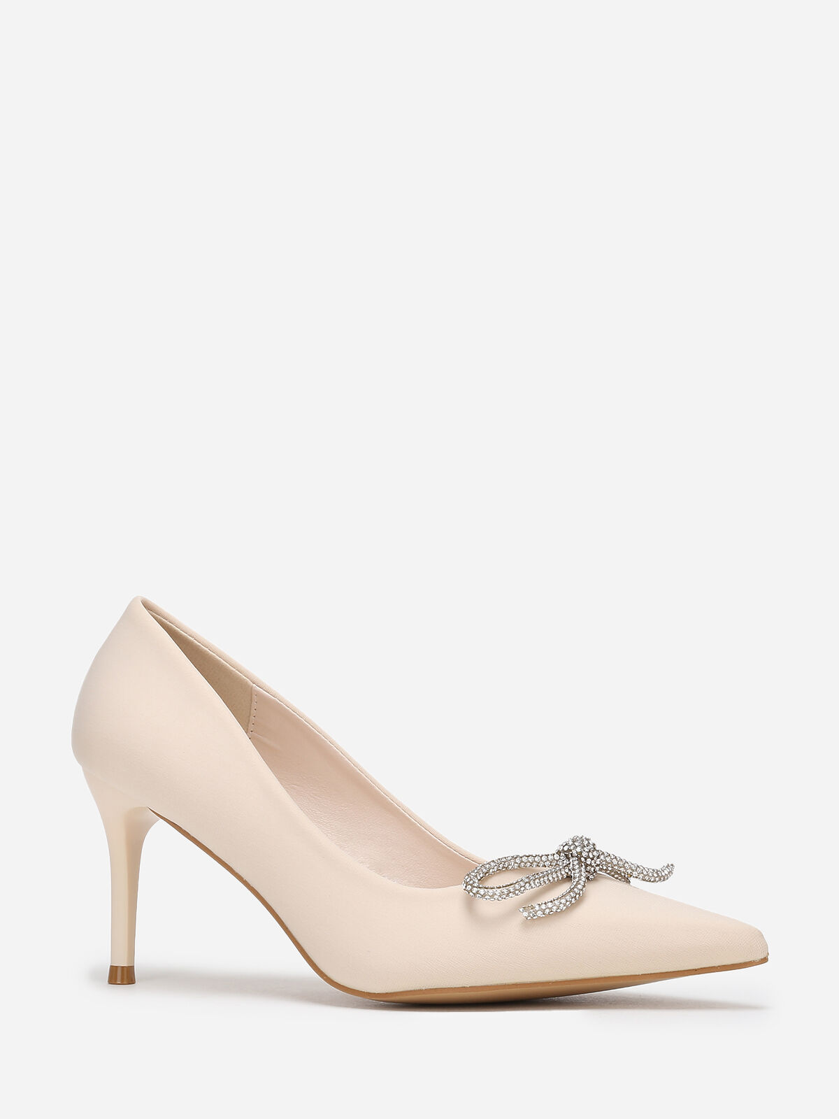 Escarpins pointus avec nœud en strass- Beige