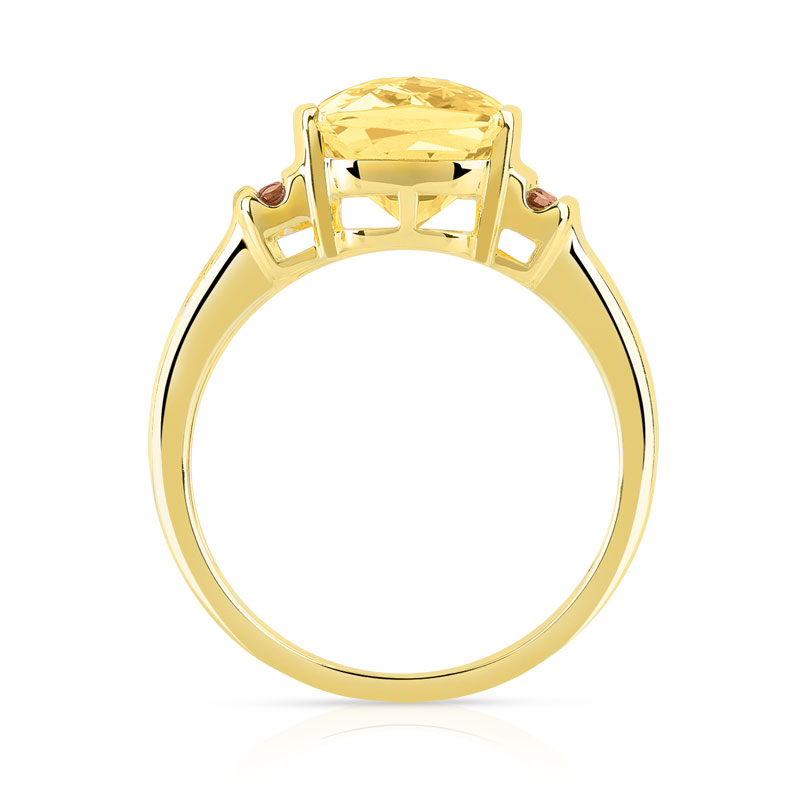 Bague or 375 jaune citrine rectangulaire et grenats