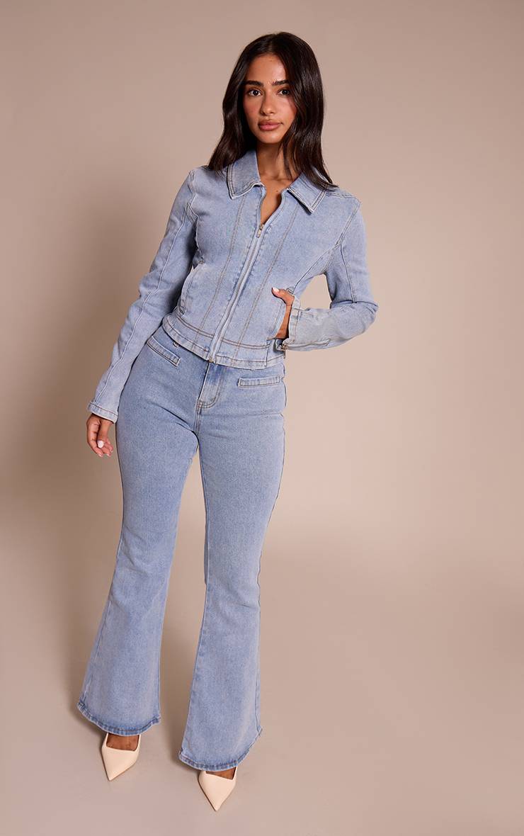 Bleu Clair Jean Évasé En Denim Petite Avec Poches Avant