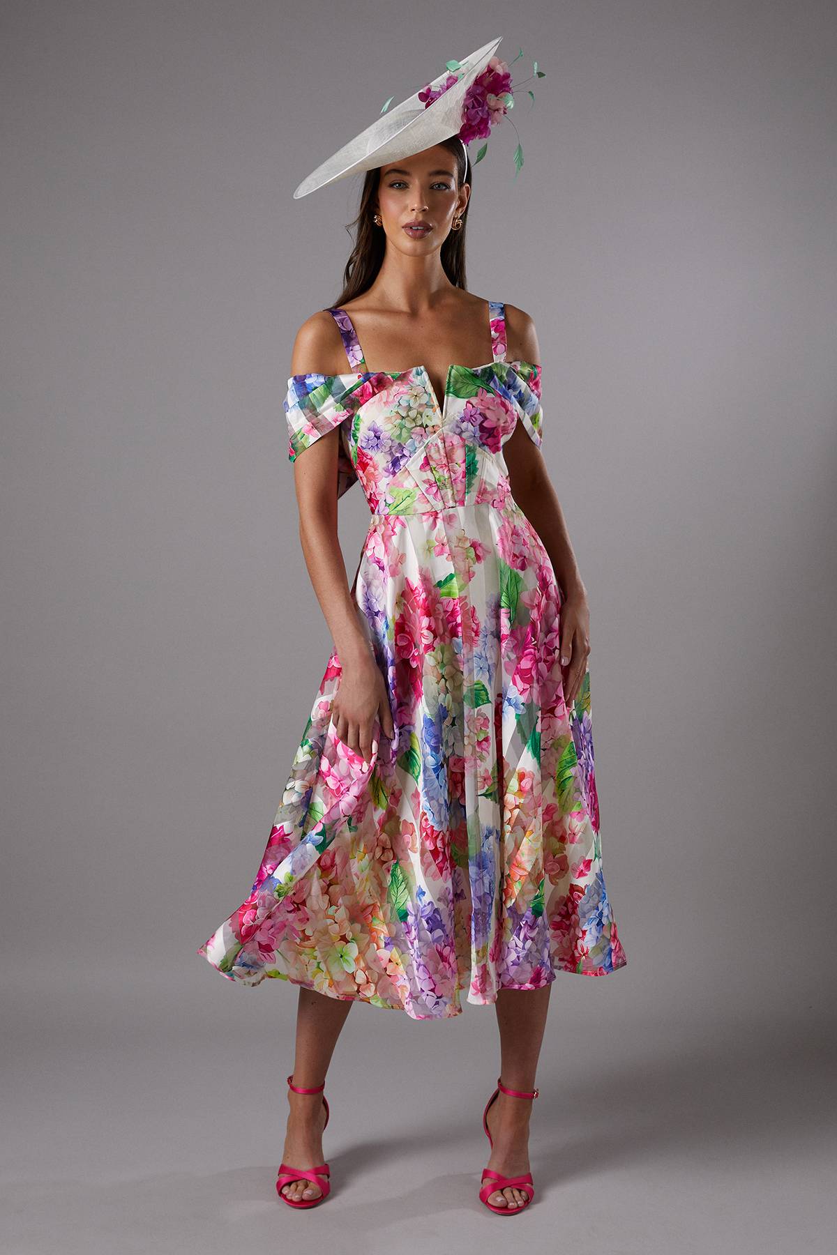 Coast Robe Midi Bardot en Organza Imprimé Lisa Tan