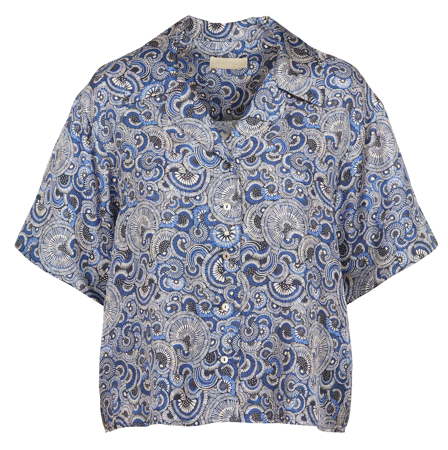 ALABAMA - Chemise col cubain imprimée en soie| Bleu