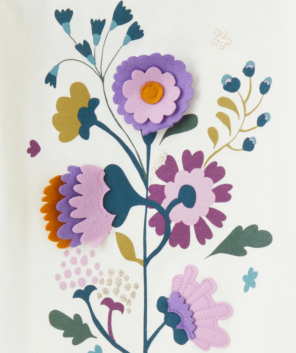 T-SHIRT BÉBÉ FILLE EN COTON BIO ÉCRU AVEC FLEURS EN RELIEF