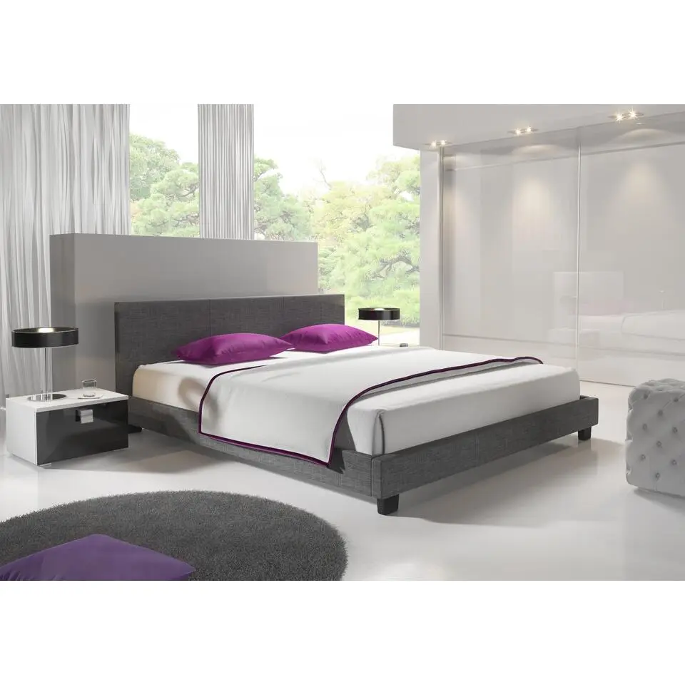 Meubella - Tweepersoonsbed George - Grijs - Stof - 140x200 cm