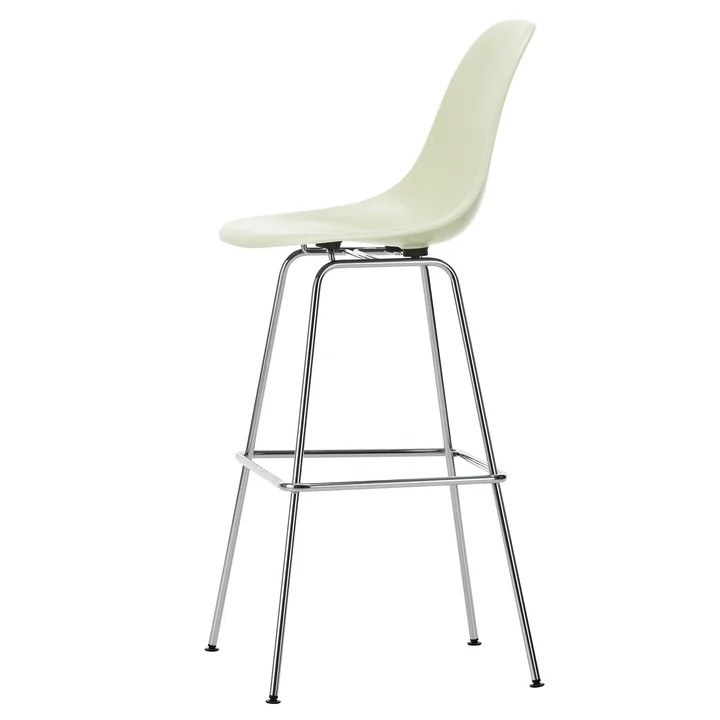 Vitra - Eames Fiberglass Barstuhl, hoch, verchromt / parchment (Filzgleiter)