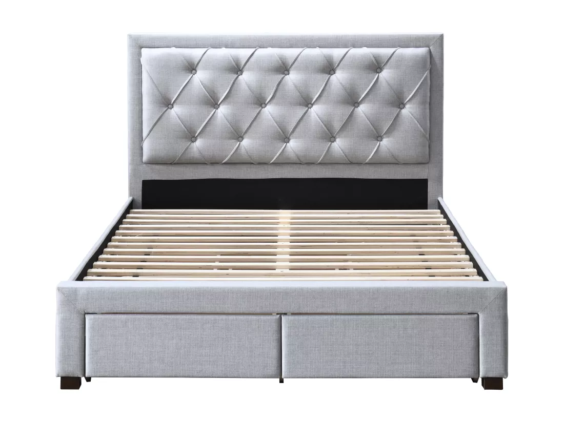 Lit avec tiroirs 140 x 190 cm - Tissu - Gris clair - LEOPOLD